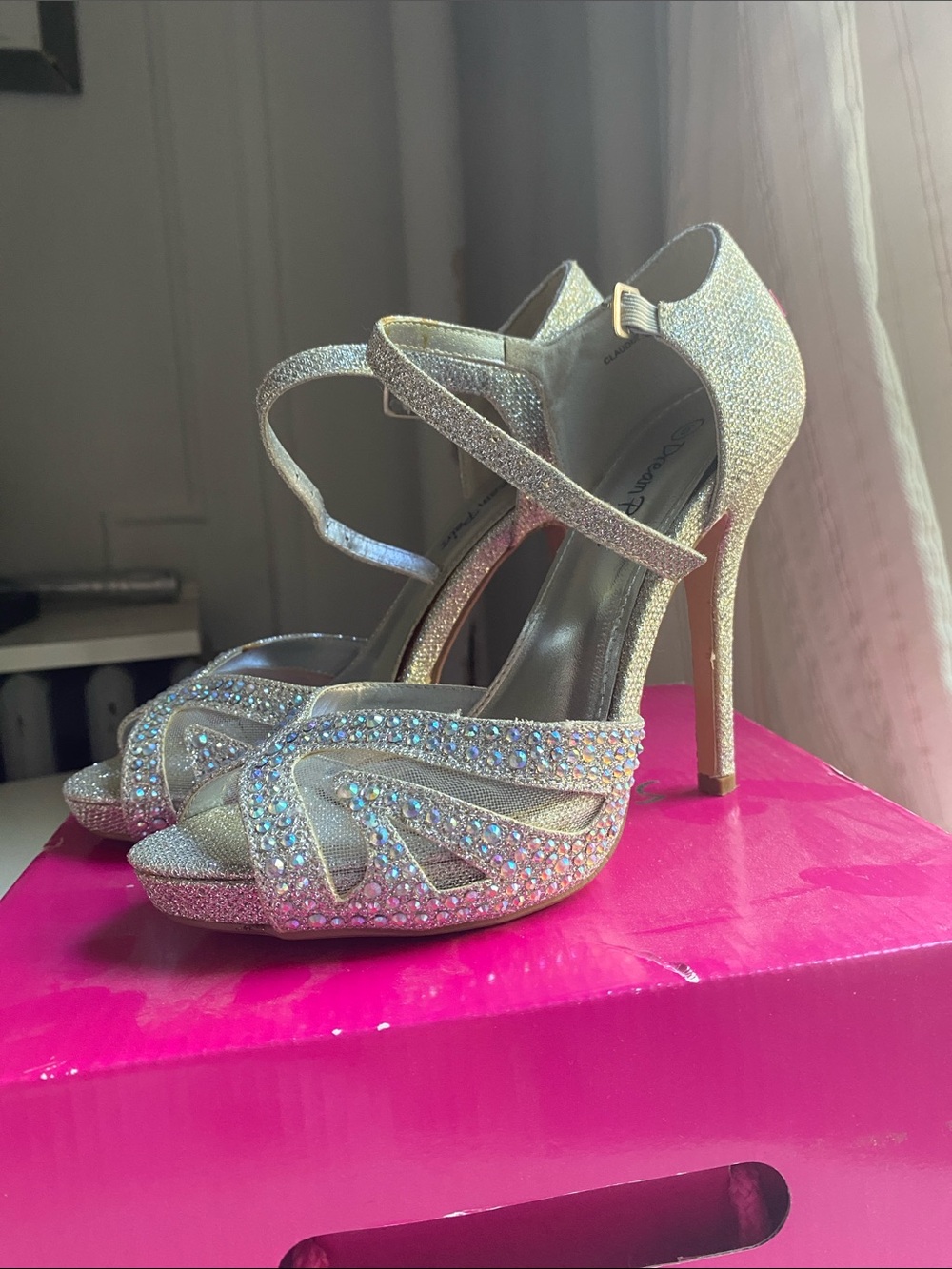 Dream Pairs Gold Rhinestone Strappy High Heel Sandals